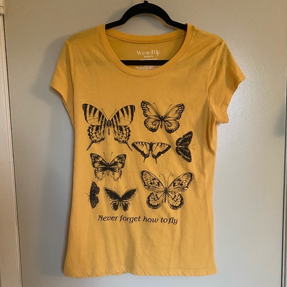 Wound Up, Yellow Butterfly Tee, size XL - Picture 1 of 4